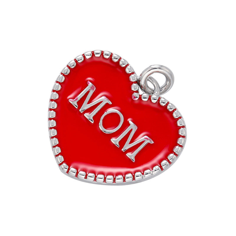 10pcs/lot 20*21mm Colorful Enamel Heart Mom Word Charm Pendant Red on Silver Enamel Charms Charms Beads Beyond