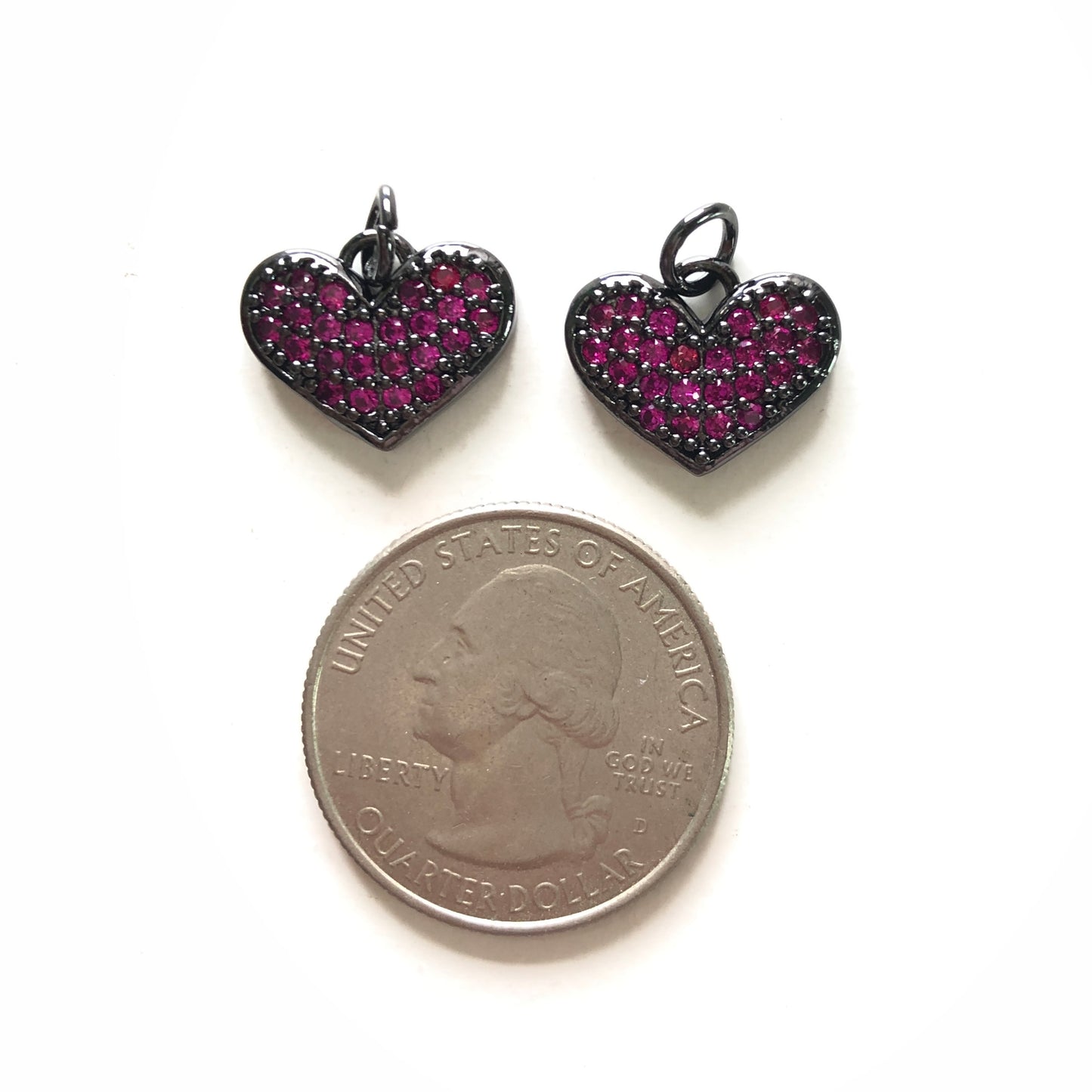 5pcs/lot 15*12mm Small Size Fuchsia CZ Pave Heart Charms CZ Paved Charms Colorful Zirconia Hearts Small Sizes Charms Beads Beyond