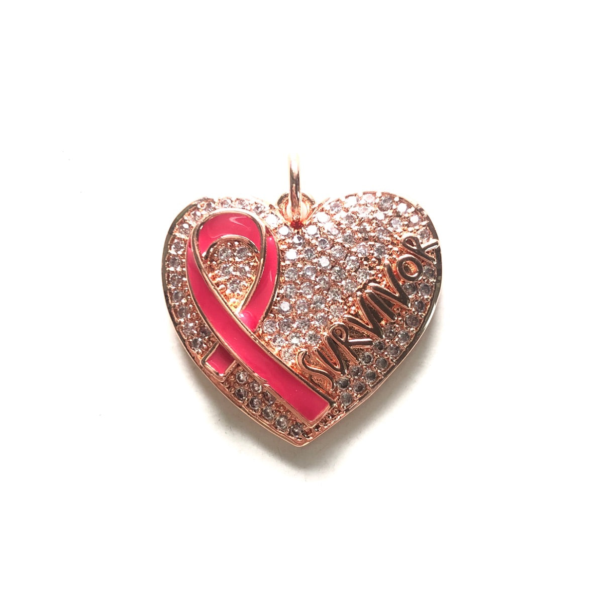 10pcs/lot CZ Pave Pink Ribbon Heart Survivor Word Charms - Breast Cancer Awareness CZ Paved Charms Breast Cancer Awareness Hearts New Charms Arrivals Charms Beads Beyond