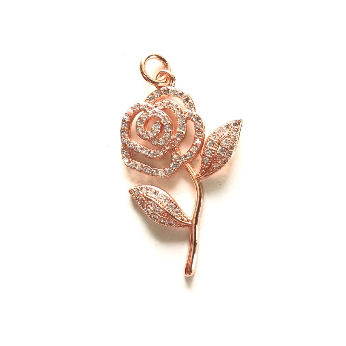 10pcs/lot 34*22mm CZ Paved Rose Flower Charms Rose Gold CZ Paved Charms Flowers Charms Beads Beyond