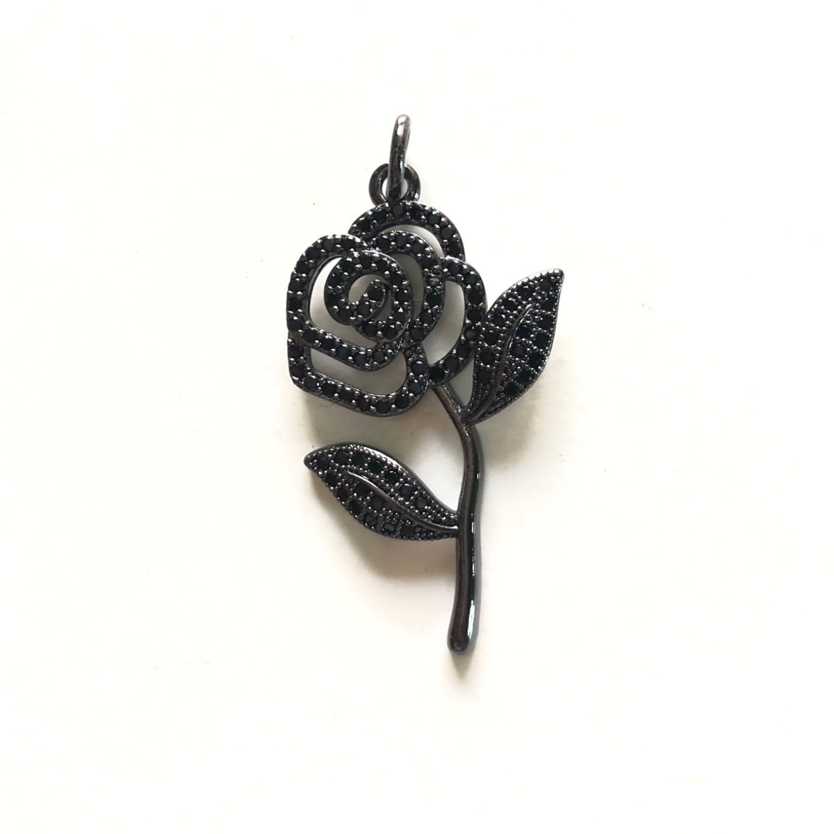 10pcs/lot 34*22mm CZ Paved Rose Flower Charms Black on Black CZ Paved Charms Flowers Charms Beads Beyond