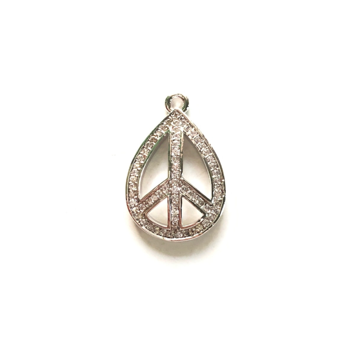 10pcs/lot 23*15mm Clear CZ Pave Peace Sign Charm Pendants Silver CZ Paved Charms Symbols Charms Beads Beyond