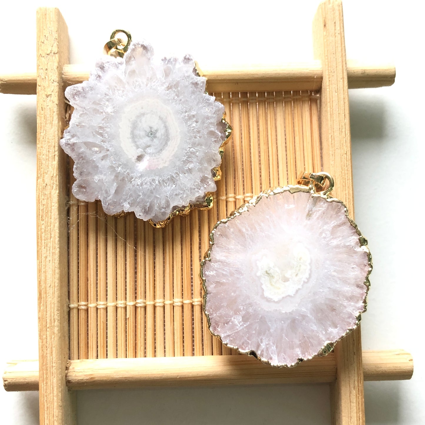 1PC 25-40mm Gold Plated Natural Sunflower Agate Charms-Premium Quality White on Gold Stone Charms Charms Beads Beyond
