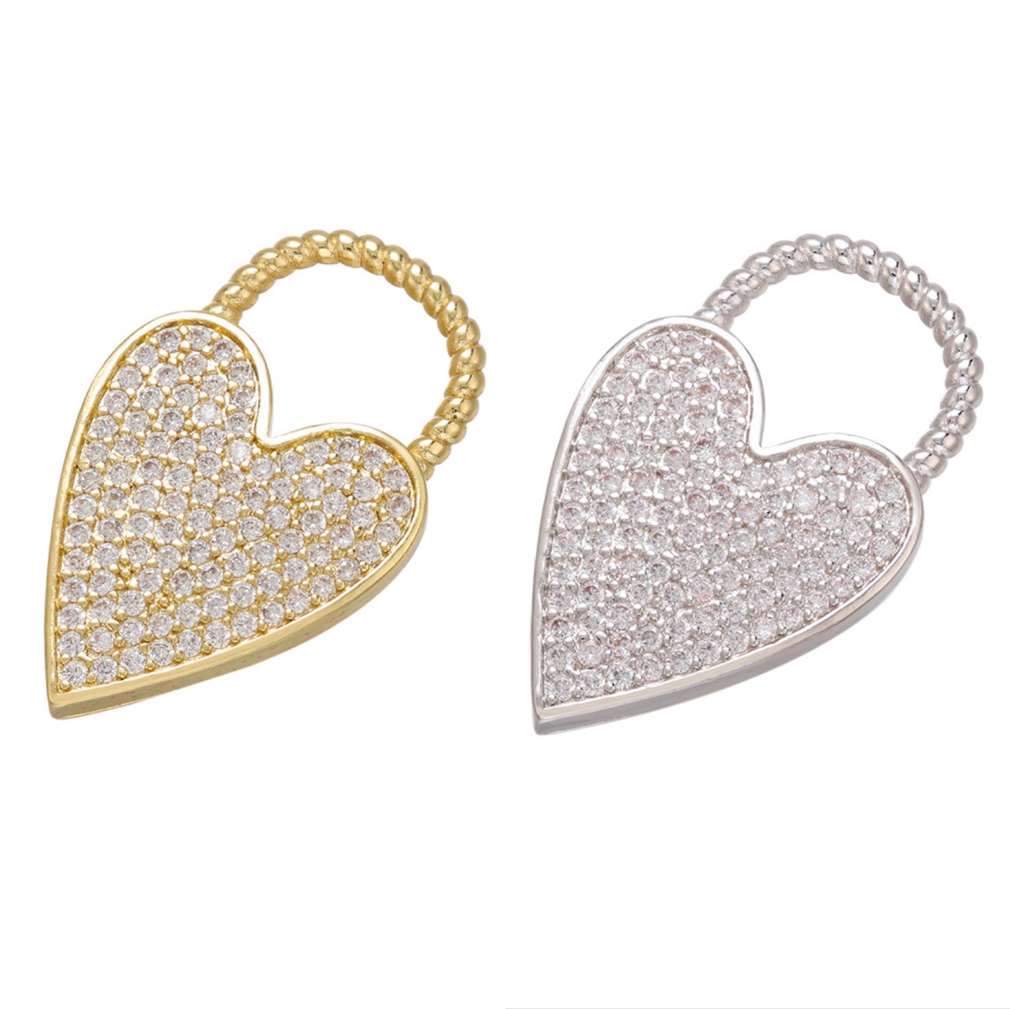 10pcs/lot 33*20mm CZ Paved Heart Lock Charms CZ Paved Charms Hearts Charms Beads Beyond