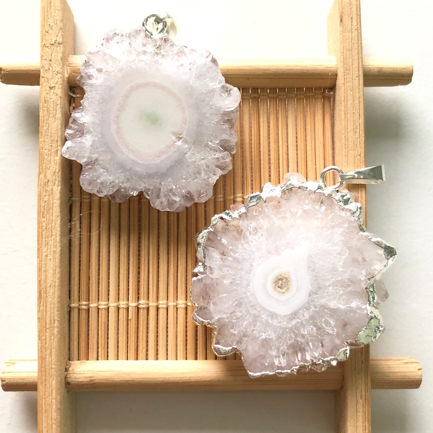 1PC 30-40mm Half Silver Plated Natural Sunflower Agate Charm-Premium Quality White on Silver Stone Charms Charms Beads Beyond