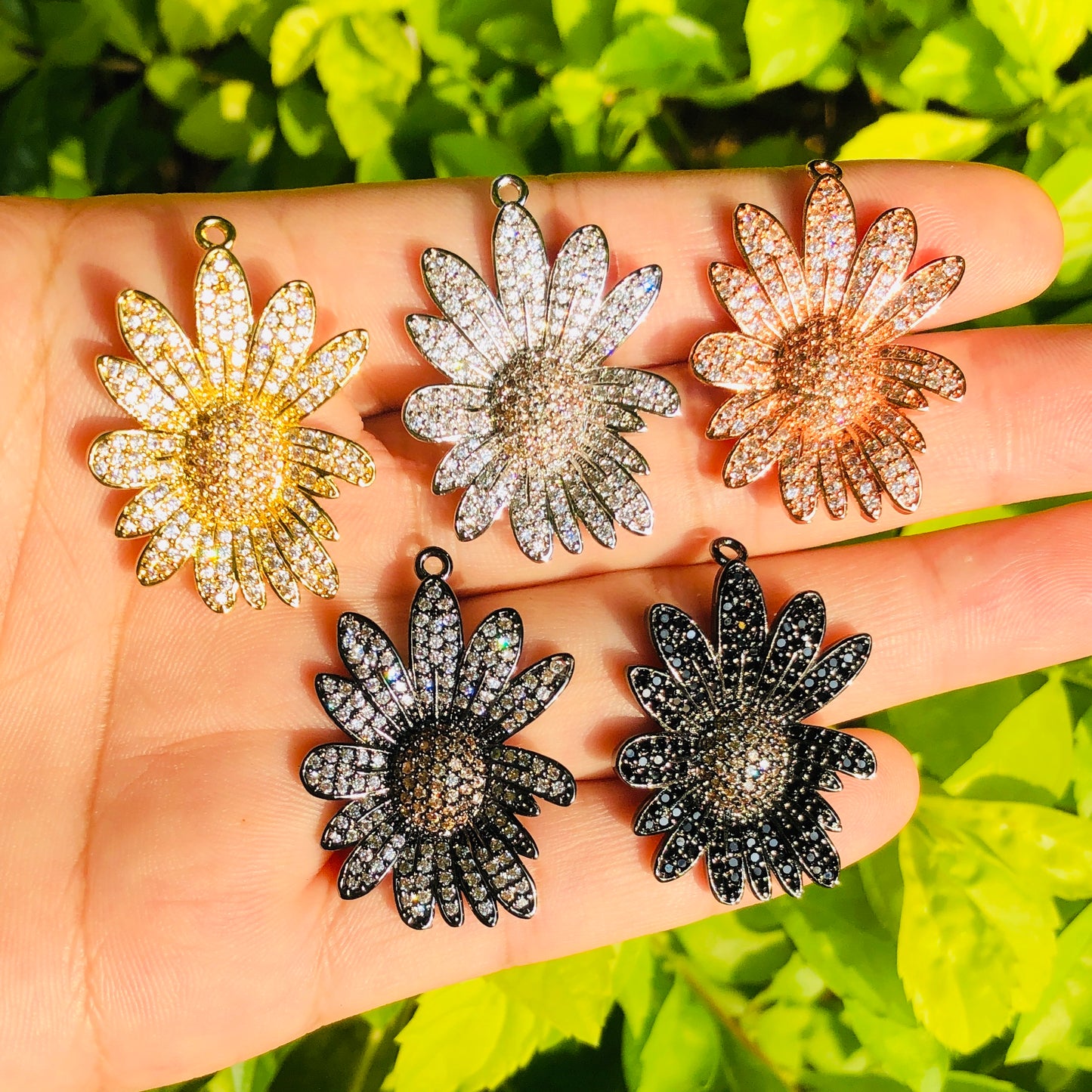 5-10pcs/lot 27.5*21.5mm CZ Paved Flower Charms Mix Colors CZ Paved Charms Flowers Charms Beads Beyond