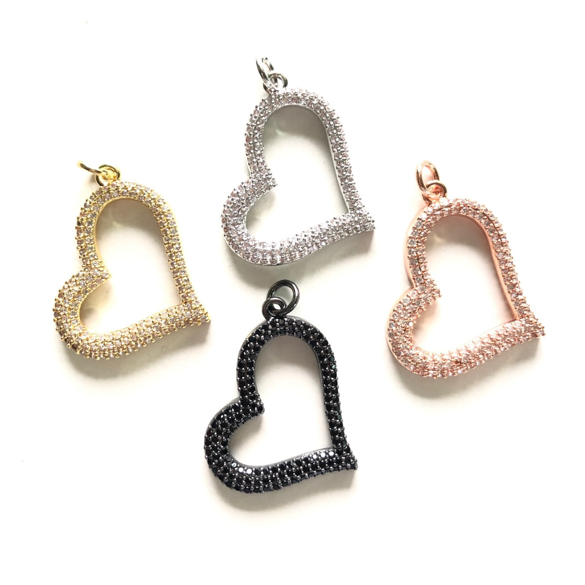 10pcs/lot 30*24mm Micro Zirconia Pave Heart Charm Pendants CZ Paved Charms Hearts Charms Beads Beyond
