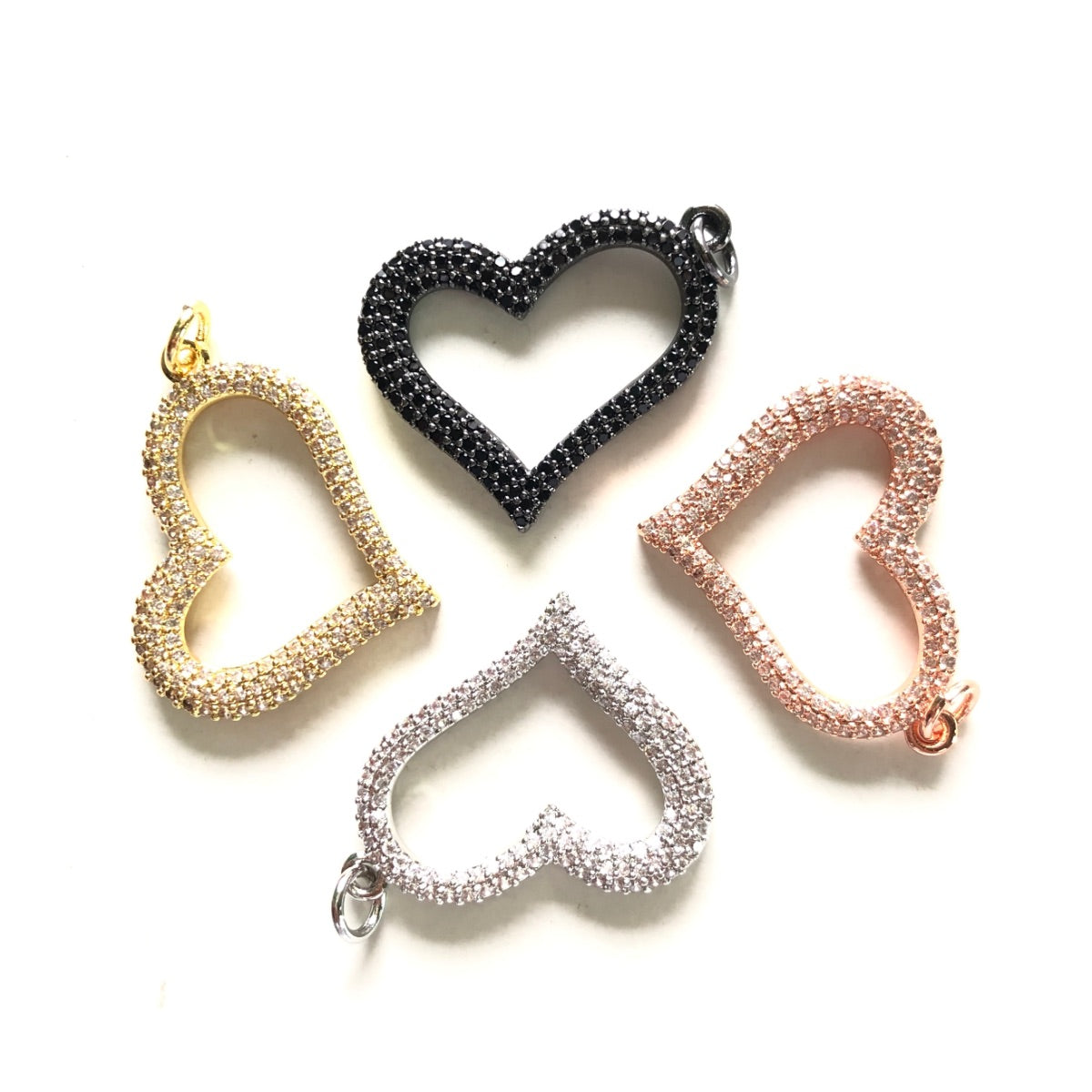 10pcs/lot 30*24mm Micro Zirconia Pave Heart Charm Pendants CZ Paved Charms Hearts Charms Beads Beyond
