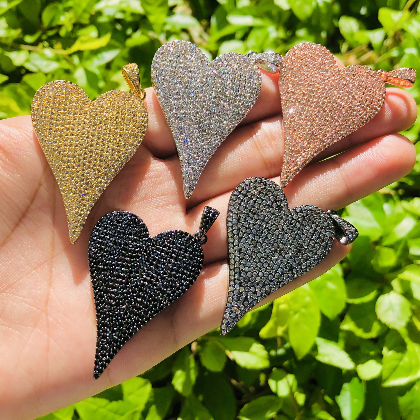 5pcs/lot 48.6*29.2mm CZ Paved Big Heart Charms Mix Color CZ Paved Charms Hearts Large Sizes Charms Beads Beyond