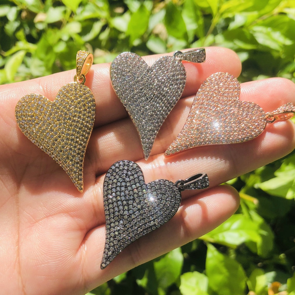 5pcs/lot 40*23.5mm CZ Paved Heart Charms CZ Paved Charms Hearts Large Sizes Charms Beads Beyond