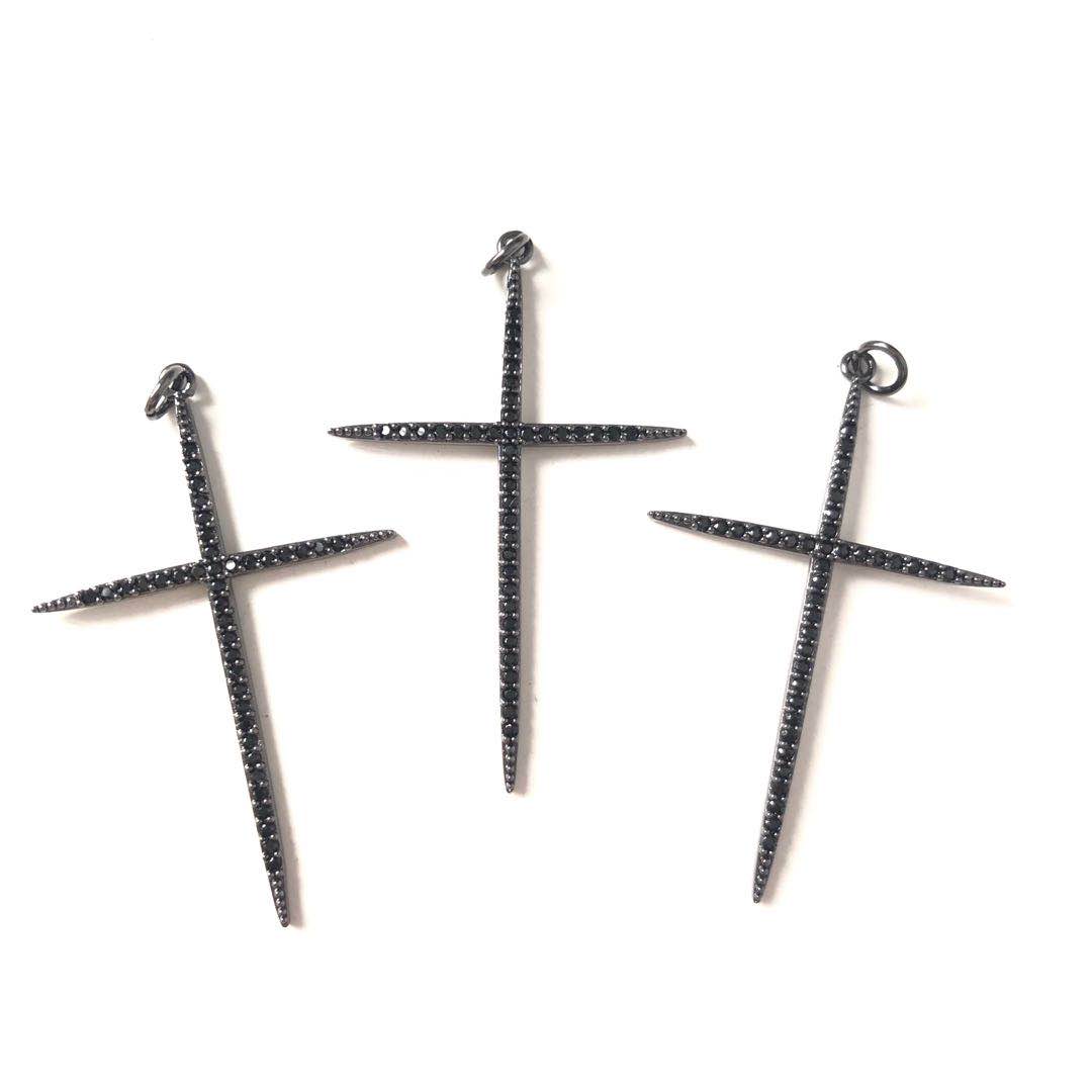 10pcs/lot 45*30mm CZ Paved Cross Charms Black on Black CZ Paved Charms Crosses Charms Beads Beyond