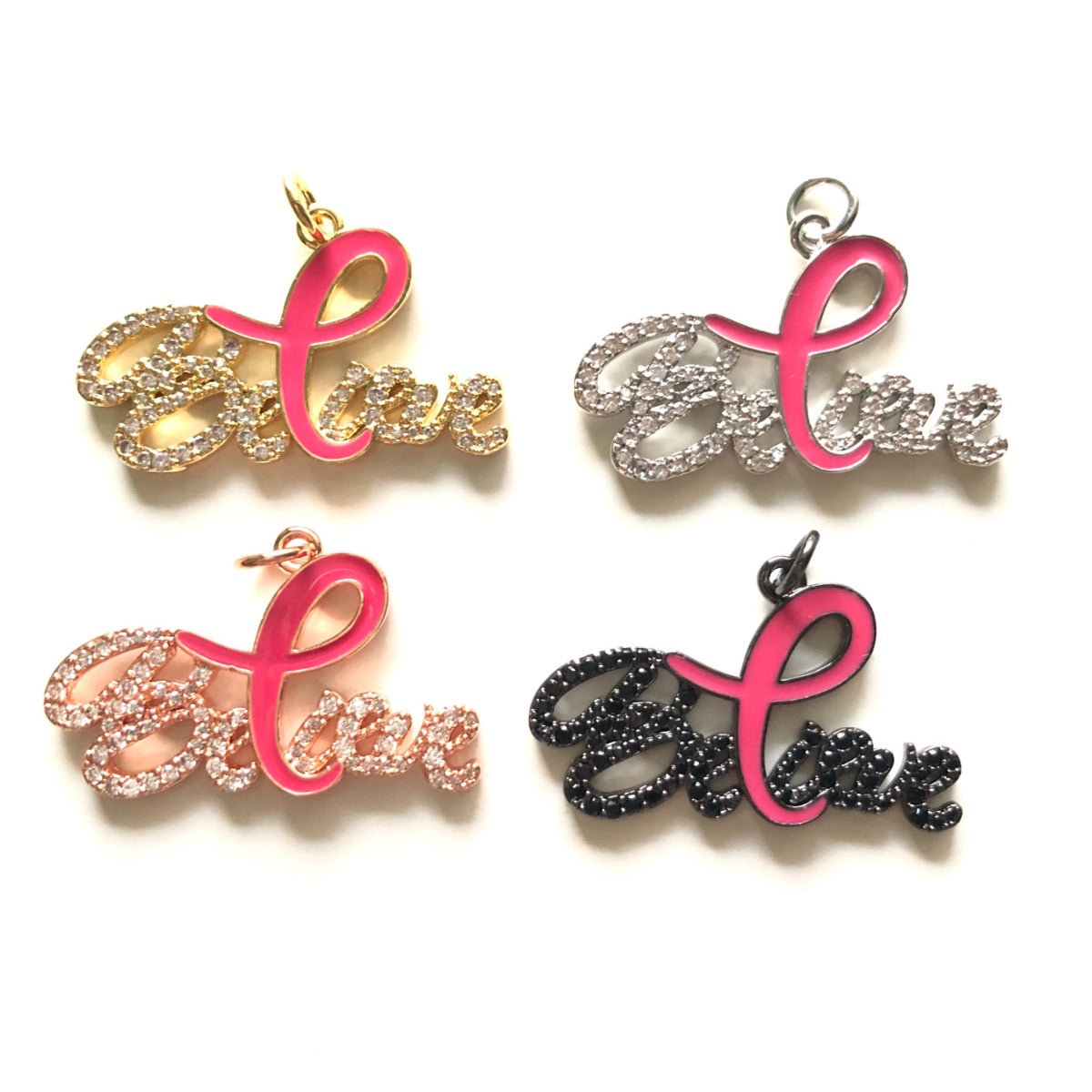10pcs/lot CZ Paved Pink Ribbon Believe Charms - Breast Cancer Awareness CZ Paved Charms Breast Cancer Awareness Charms Beads Beyond