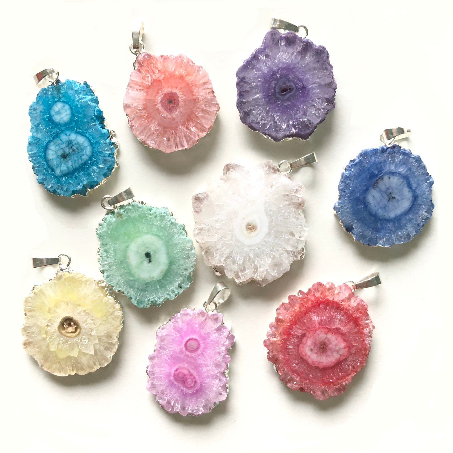 1PC 30-40mm Half Silver Plated Natural Sunflower Agate Charm-Premium Quality Stone Charms Charms Beads Beyond