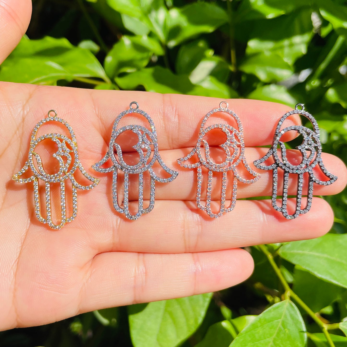 10pcs/lot 35*25mm CZ Paved Hamsa Charms Mix Colors CZ Paved Charms Hamsa Charms Beads Beyond