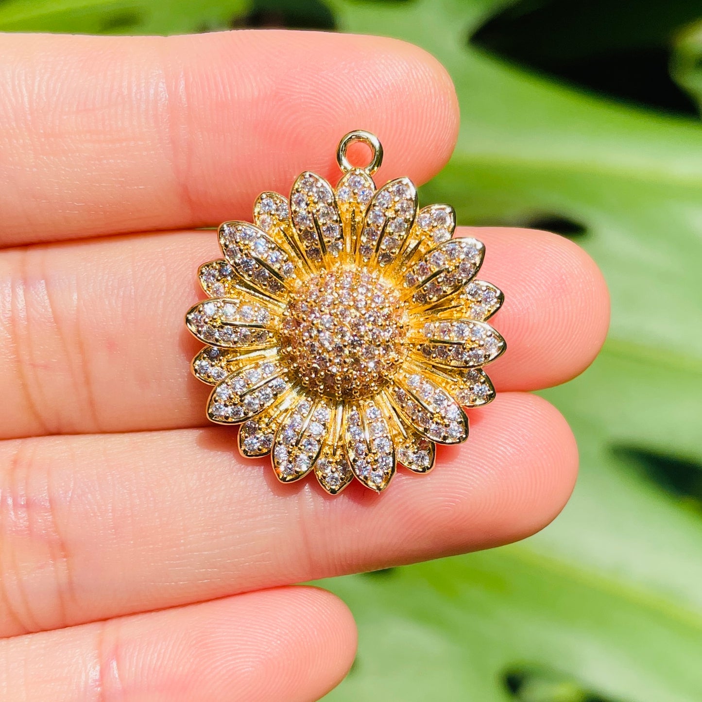 5-10pcs/lot 28.5*26mm Clear/Black + Champagne CZ Paved Sunflower Charms CZ Paved Charms Flowers Charms Beads Beyond