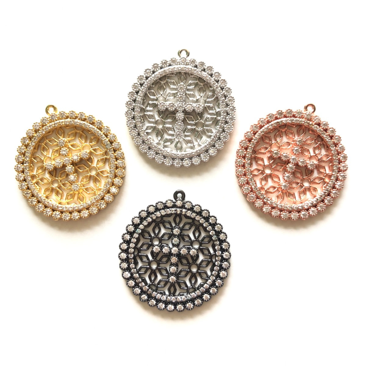 5-10pcs/lot 32*30mm CZ Paved Big Size Round Cross Charms CZ Paved Charms Crosses Large Sizes Charms Beads Beyond