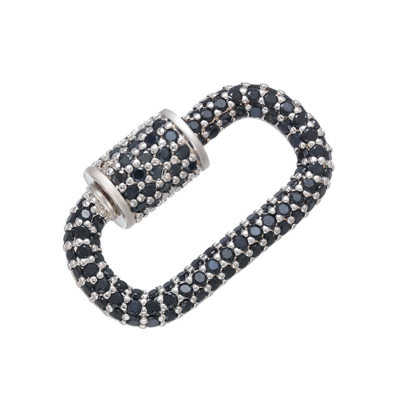 10pcs/lot 24.5*14.5mm CZ Paved Screw Clasps / Connectors / Pendants Black CZ on Silver Accessories Colorful Zirconia Charms Beads Beyond