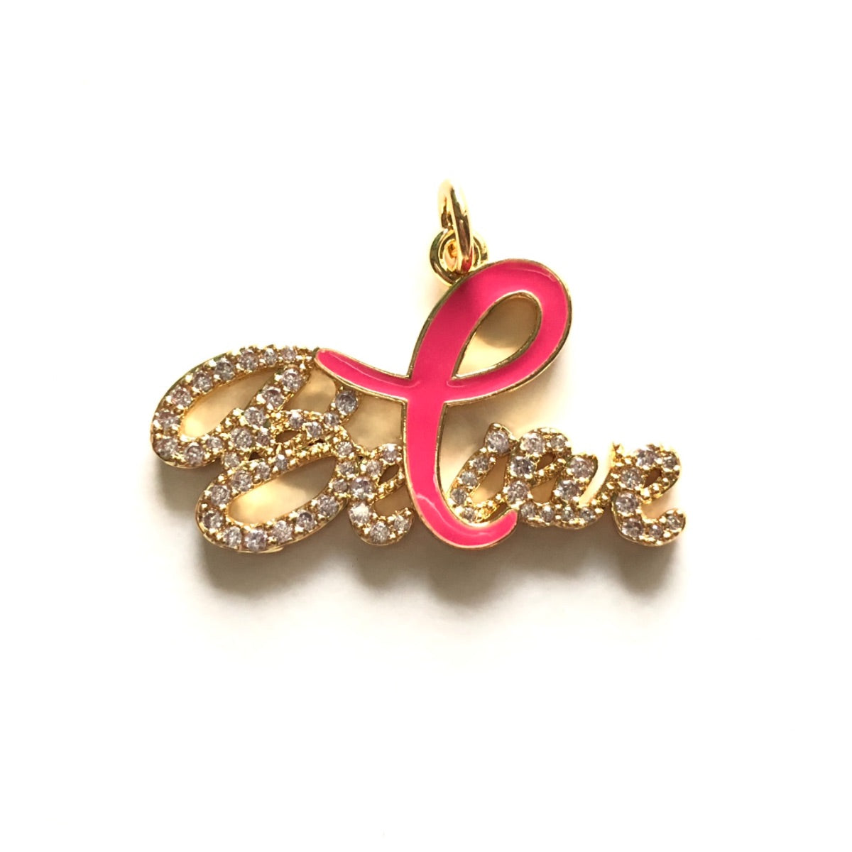 10pcs/lot CZ Paved Pink Ribbon Believe Charms - Breast Cancer Awareness Gold CZ Paved Charms Breast Cancer Awareness Charms Beads Beyond