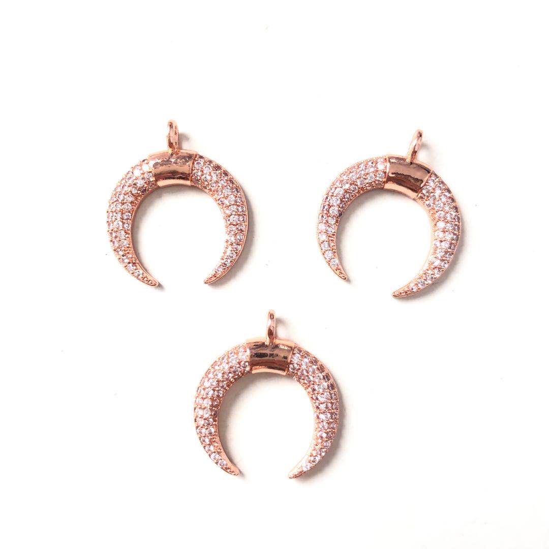 10pcs/lot 20*17mm CZ Paved Moon Charms Rose Gold CZ Paved Charms Sun Moon Stars Charms Beads Beyond