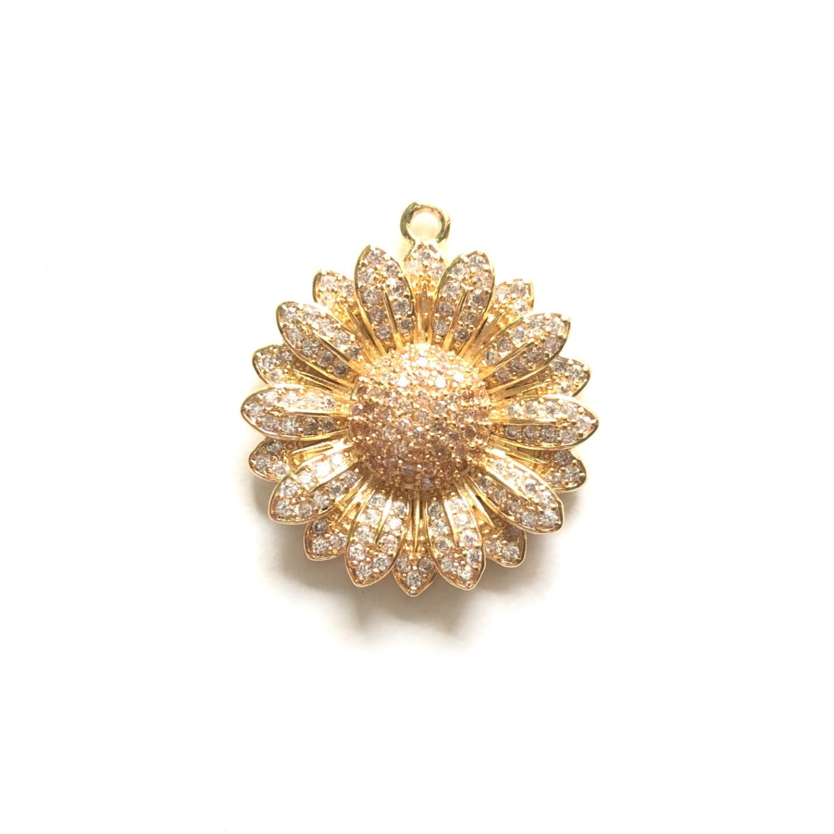 5-10pcs/lot 28.5*26mm Clear/Black + Champagne CZ Paved Sunflower Charms Clear+Champagne on Gold CZ Paved Charms Flowers Charms Beads Beyond