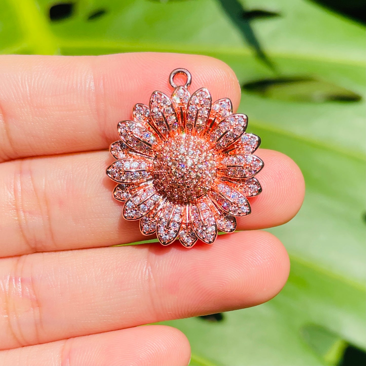 5-10pcs/lot 28.5*26mm Clear/Black + Champagne CZ Paved Sunflower Charms CZ Paved Charms Flowers Charms Beads Beyond