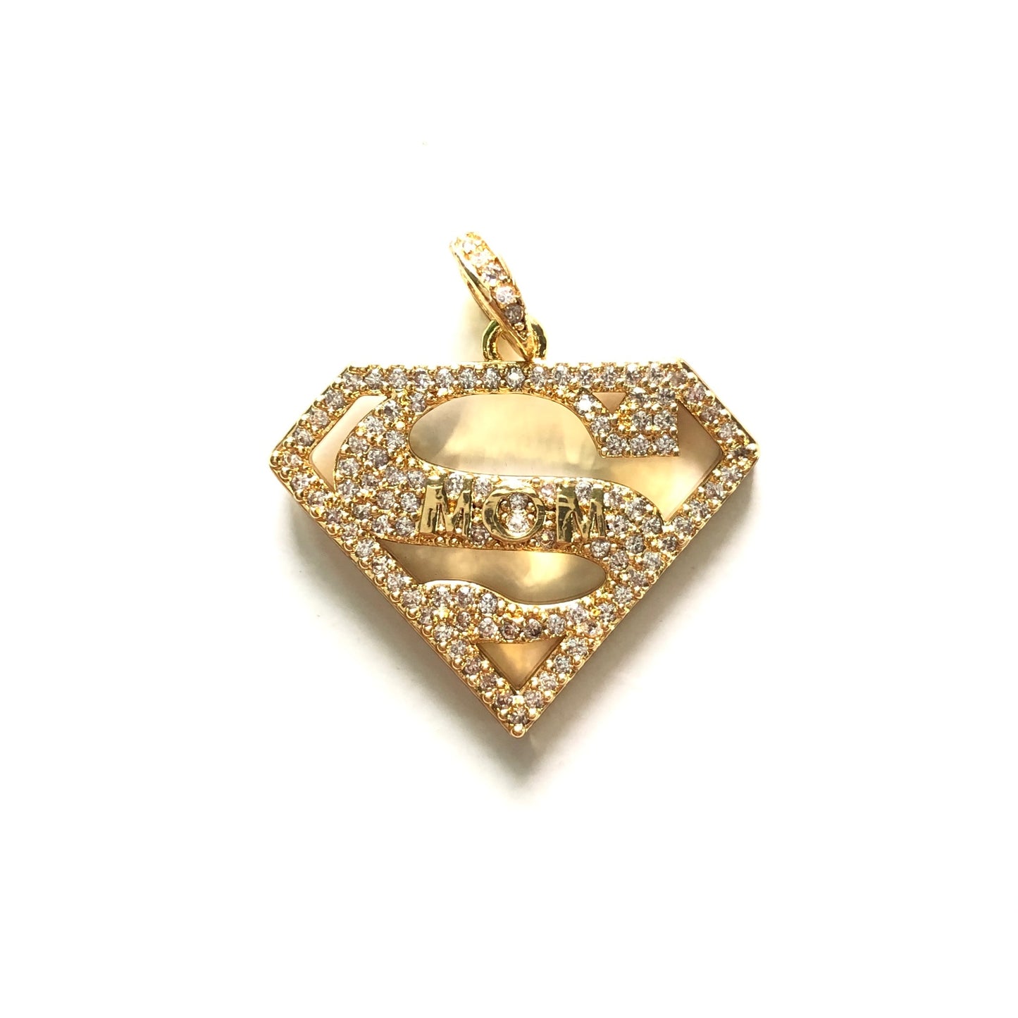 10pcs/lot 25*20mm CZ Paved Super Mom Charms Gold CZ Paved Charms Mother's Day On Sale Charms Beads Beyond