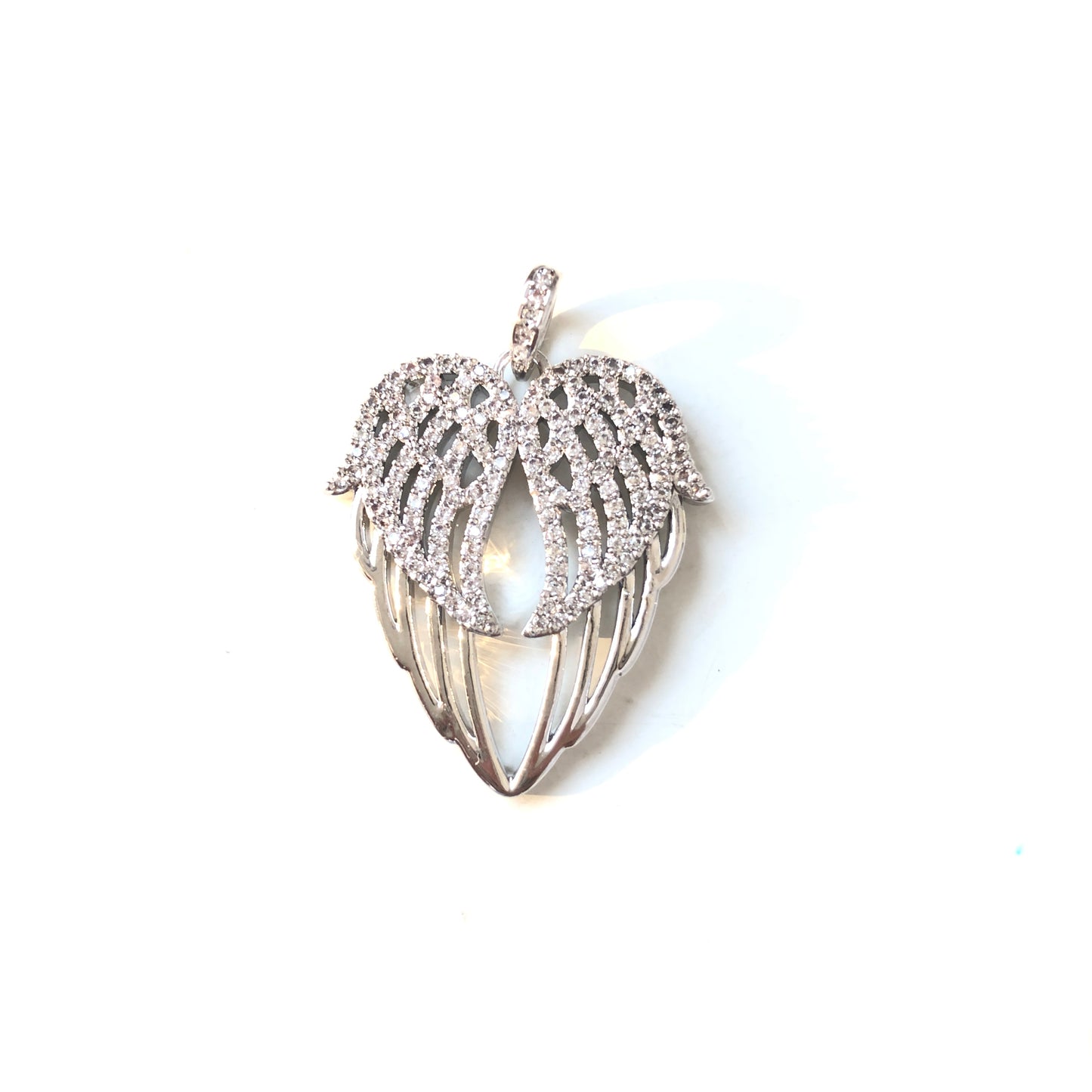 10pcs/lot 28*24mm CZ Paved Angel Wing Charms Silver CZ Paved Charms Wings Charms Beads Beyond