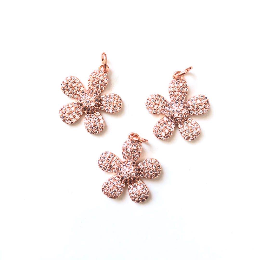 10pcs/lot 18*15.8mm CZ Paved Flower Charms Rose Gold CZ Paved Charms Flowers On Sale Charms Beads Beyond