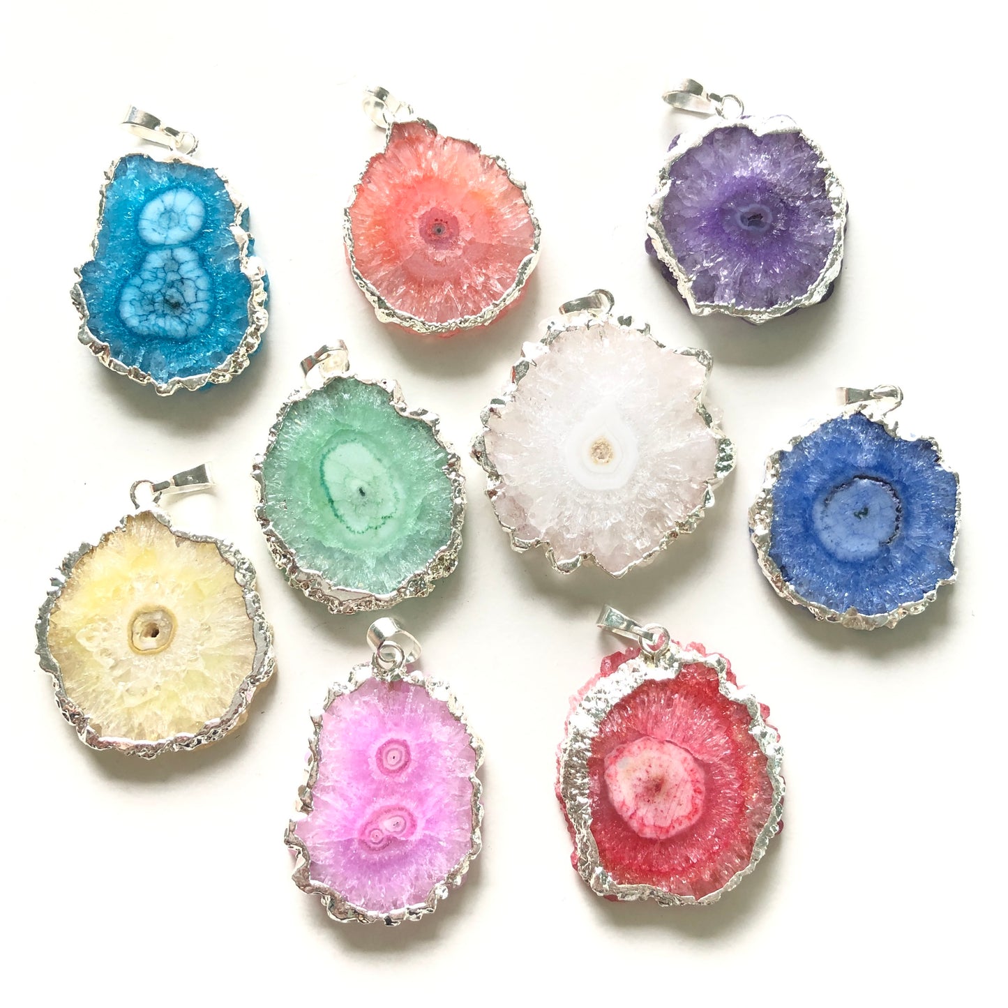 1PC 30-40mm Half Silver Plated Natural Sunflower Agate Charm-Premium Quality Stone Charms Charms Beads Beyond