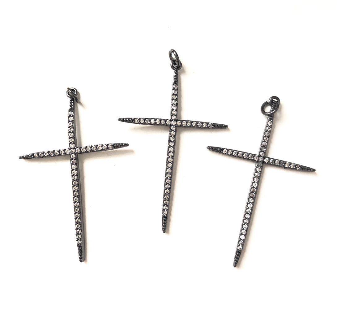 10pcs/lot 45*30mm CZ Paved Cross Charms Black CZ Paved Charms Crosses Charms Beads Beyond