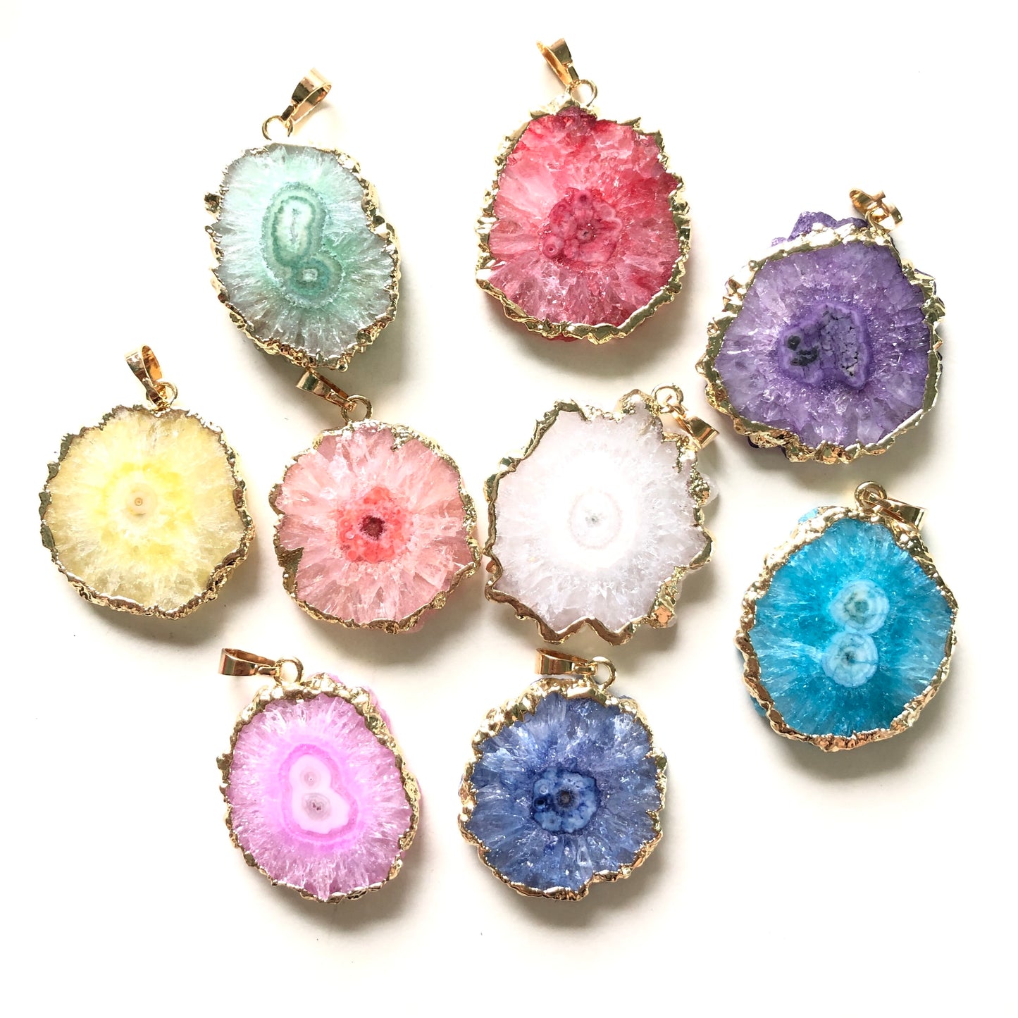 1PC 25-40mm Gold Plated Natural Sunflower Agate Charms-Premium Quality Stone Charms Charms Beads Beyond