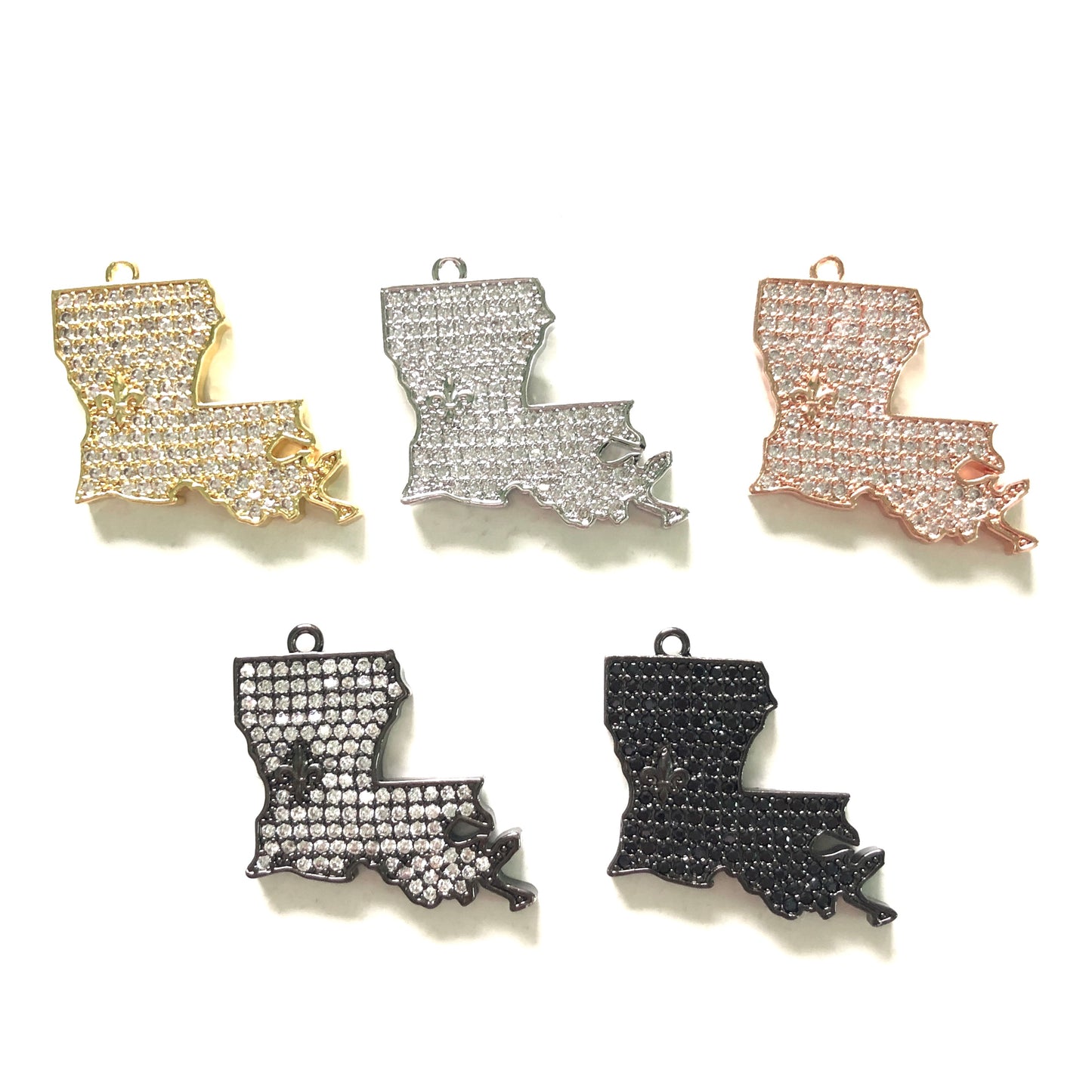 10pcs/lot 24*26mm CZ Paved Fleur De Lis Sign Louisiana Map Saints Charms CZ Paved Charms American Football Sports Louisiana Inspired Maps Charms Beads Beyond