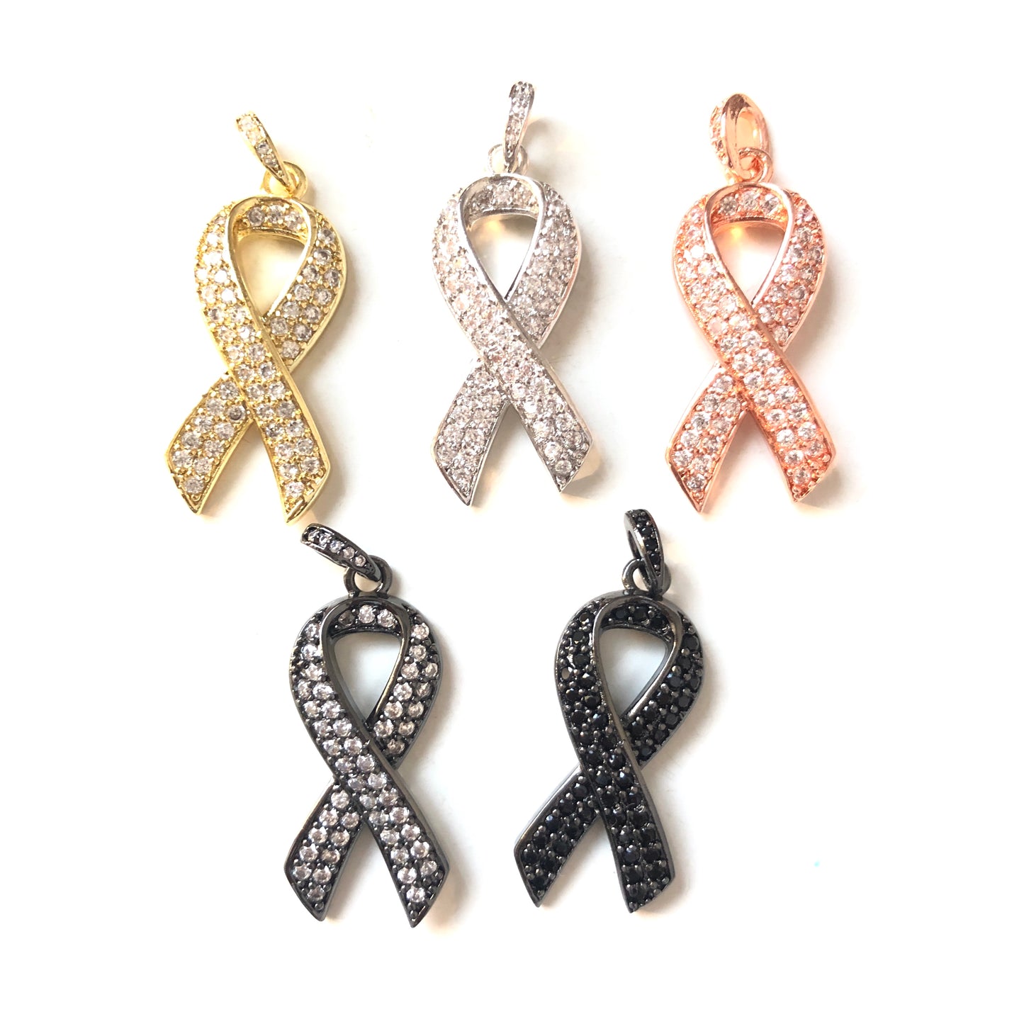 10pcs/lot 27*13mm CZ Paved Pink Ribbon Breast Cancer Awareness Charms CZ Paved Charms Breast Cancer Awareness Charms Beads Beyond