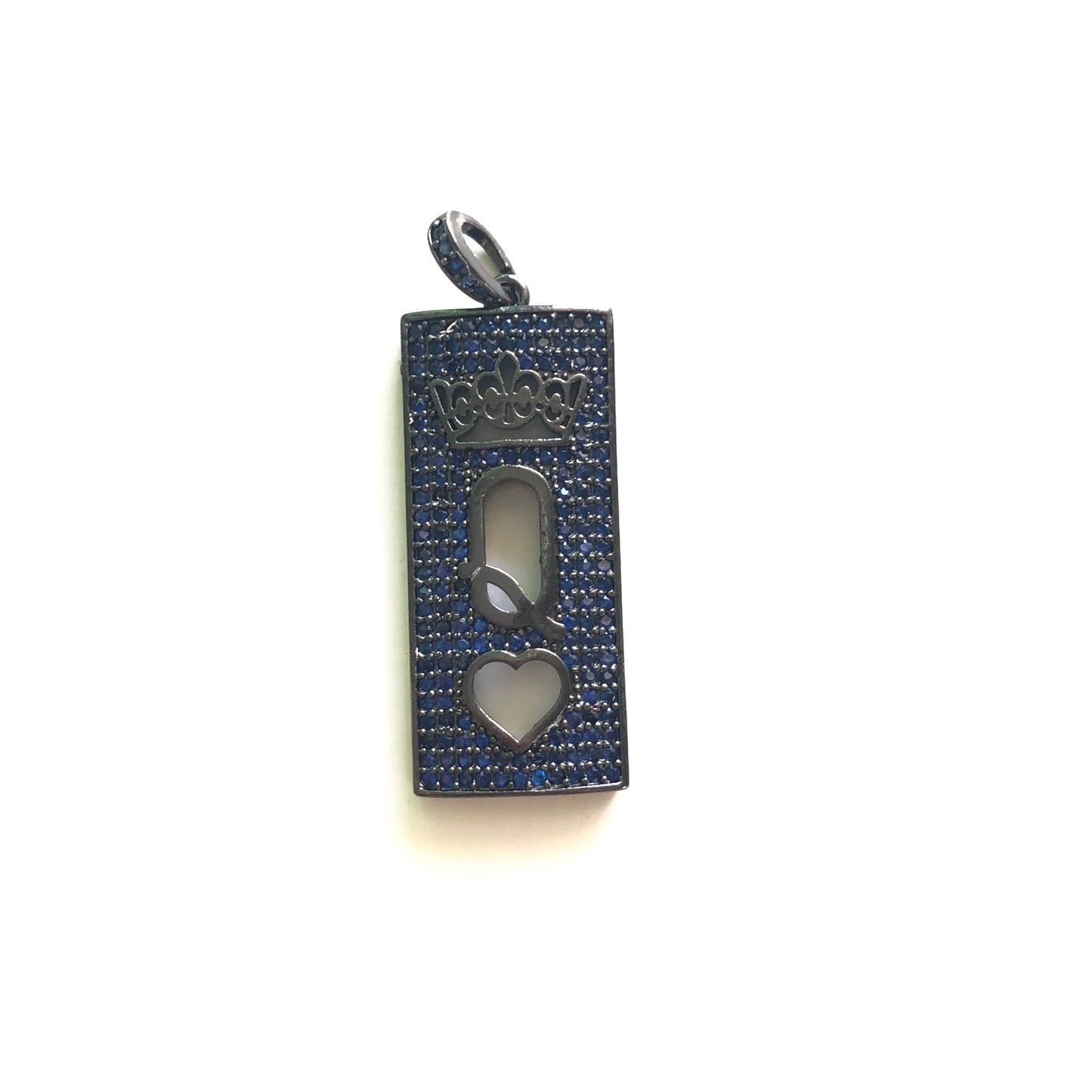 5pcs/lot 30*13mm Colorful CZ Paved Queen of Heart Word Tag Charms Blue on Black CZ Paved Charms Colorful Zirconia On Sale Queen Charms Charms Beads Beyond