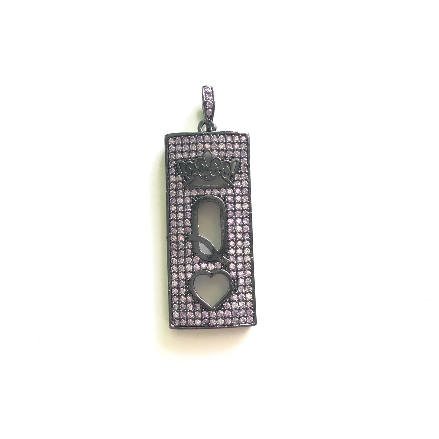 5pcs/lot 30*13mm Colorful CZ Paved Queen of Heart Word Tag Charms Purple on Black CZ Paved Charms Colorful Zirconia On Sale Queen Charms Charms Beads Beyond