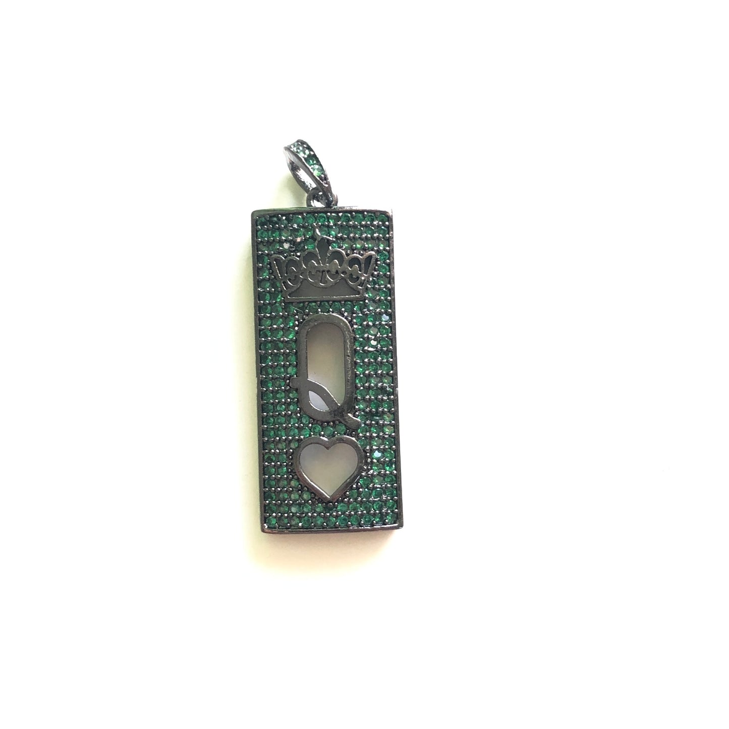 5pcs/lot 30*13mm Colorful CZ Paved Queen of Heart Word Tag Charms CZ Paved Charms Colorful Zirconia On Sale Queen Charms Charms Beads Beyond