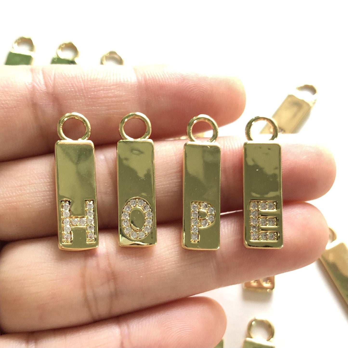 26pcs/lot 25*7mm CZ Paved Initial Letter Alphabet Charms CZ Paved Charms Initials & Numbers Charms Beads Beyond