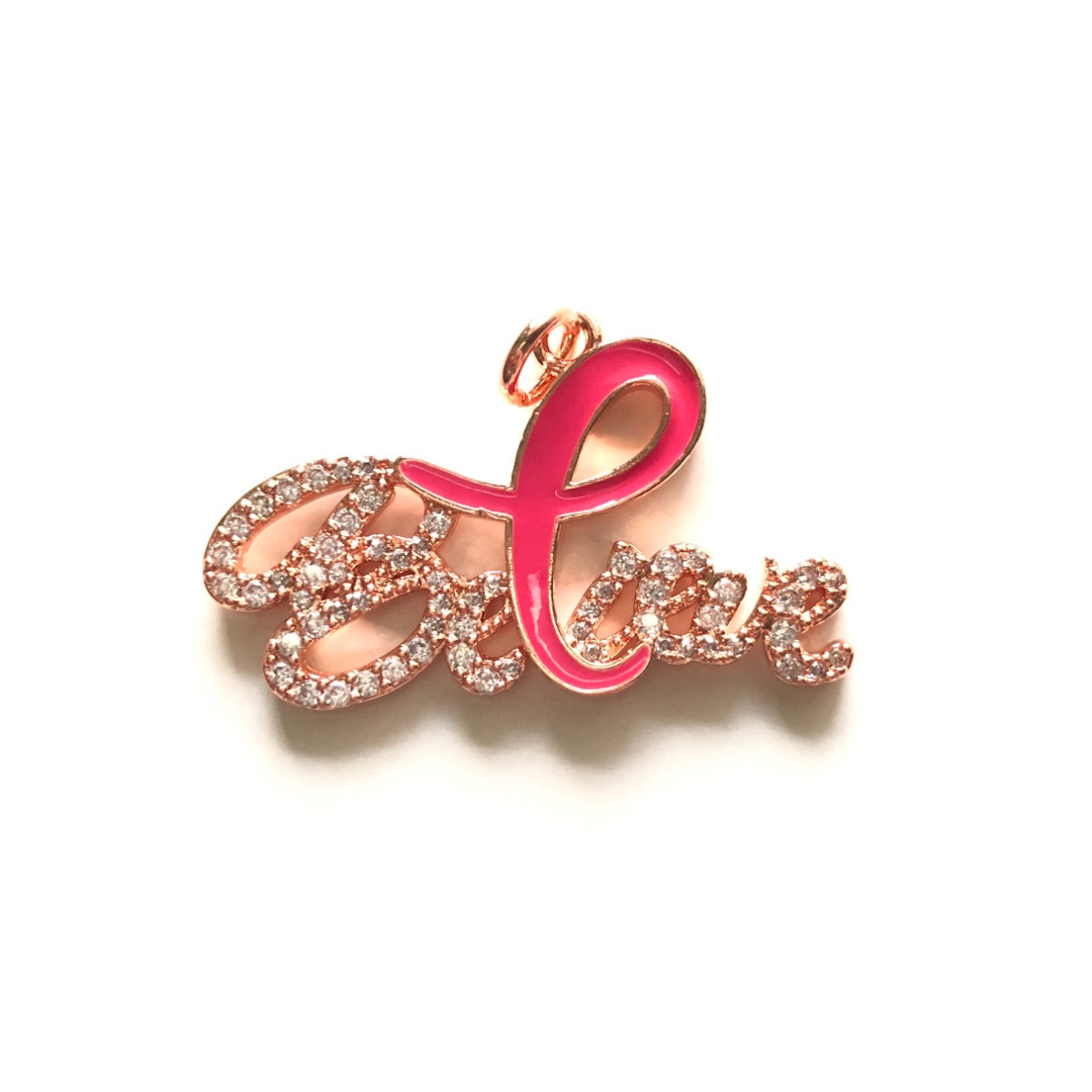 10pcs/lot CZ Paved Pink Ribbon Believe Charms - Breast Cancer Awareness Rose Gold CZ Paved Charms Breast Cancer Awareness Charms Beads Beyond