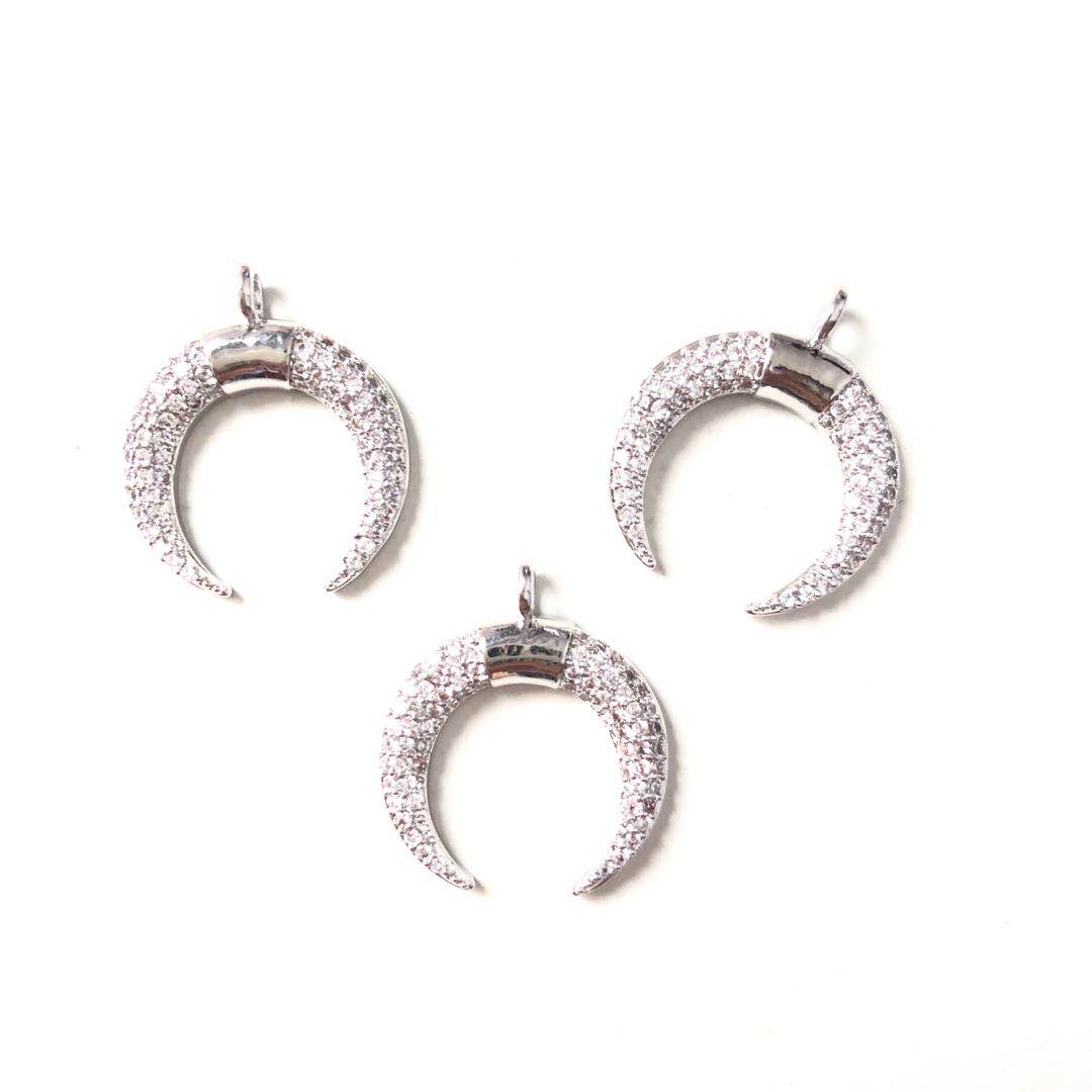 10pcs/lot 20*17mm CZ Paved Moon Charms Silver CZ Paved Charms Sun Moon Stars Charms Beads Beyond