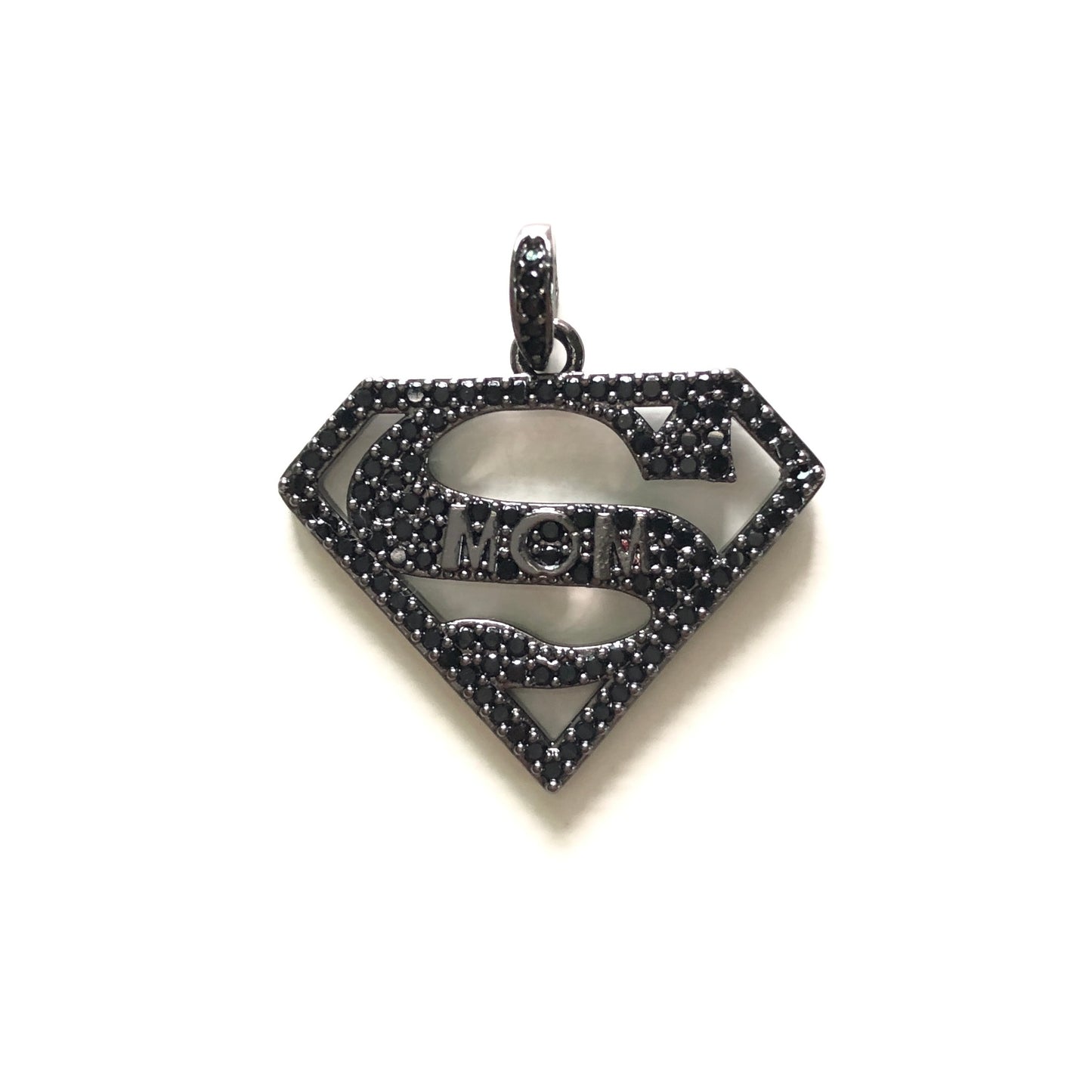 10pcs/lot 25*20mm CZ Paved Super Mom Charms Black on Black CZ Paved Charms Mother's Day On Sale Charms Beads Beyond