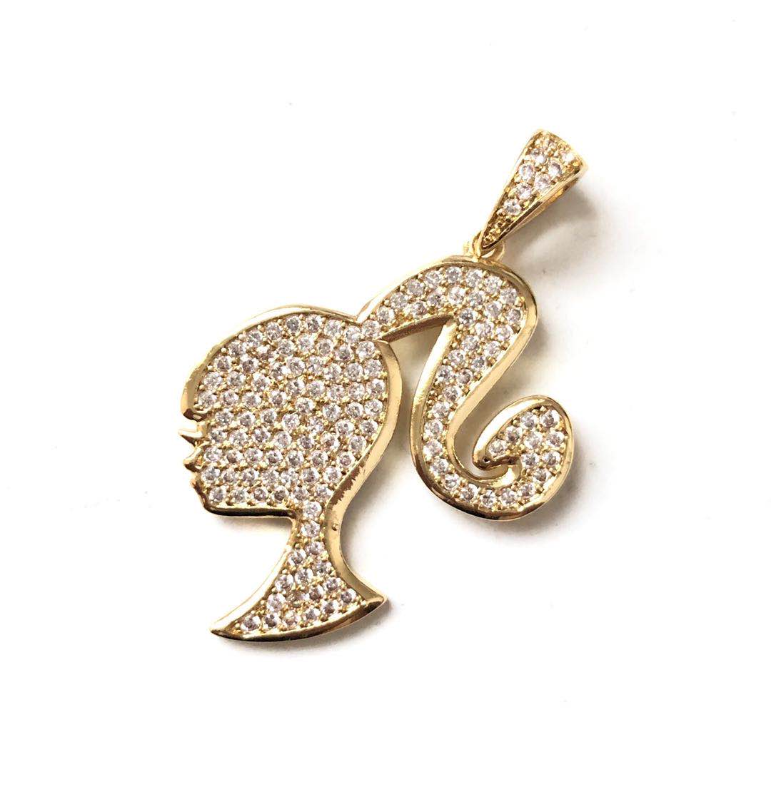 10pcs/lot 25.5*25mm CZ Paved Barbie Girl Charms Gold CZ Paved Charms Fashion Charms Beads Beyond