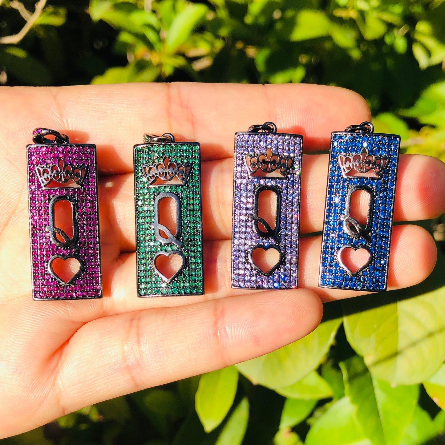 5pcs/lot 30*13mm Colorful CZ Paved Queen of Heart Word Tag Charms Mix Colors CZ Paved Charms Colorful Zirconia On Sale Queen Charms Charms Beads Beyond