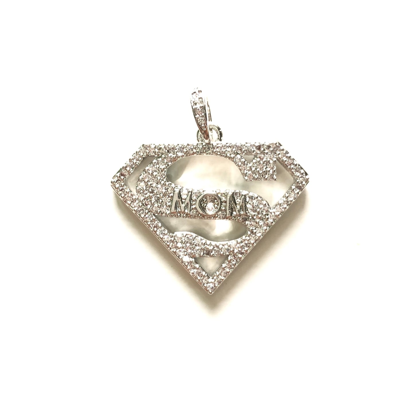 10pcs/lot 25*20mm CZ Paved Super Mom Charms Silver CZ Paved Charms Mother's Day On Sale Charms Beads Beyond