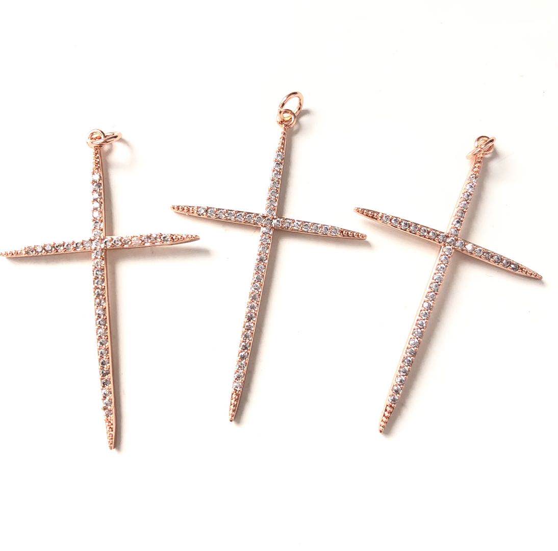 10pcs/lot 45*30mm CZ Paved Cross Charms Rose Gold CZ Paved Charms Crosses Charms Beads Beyond