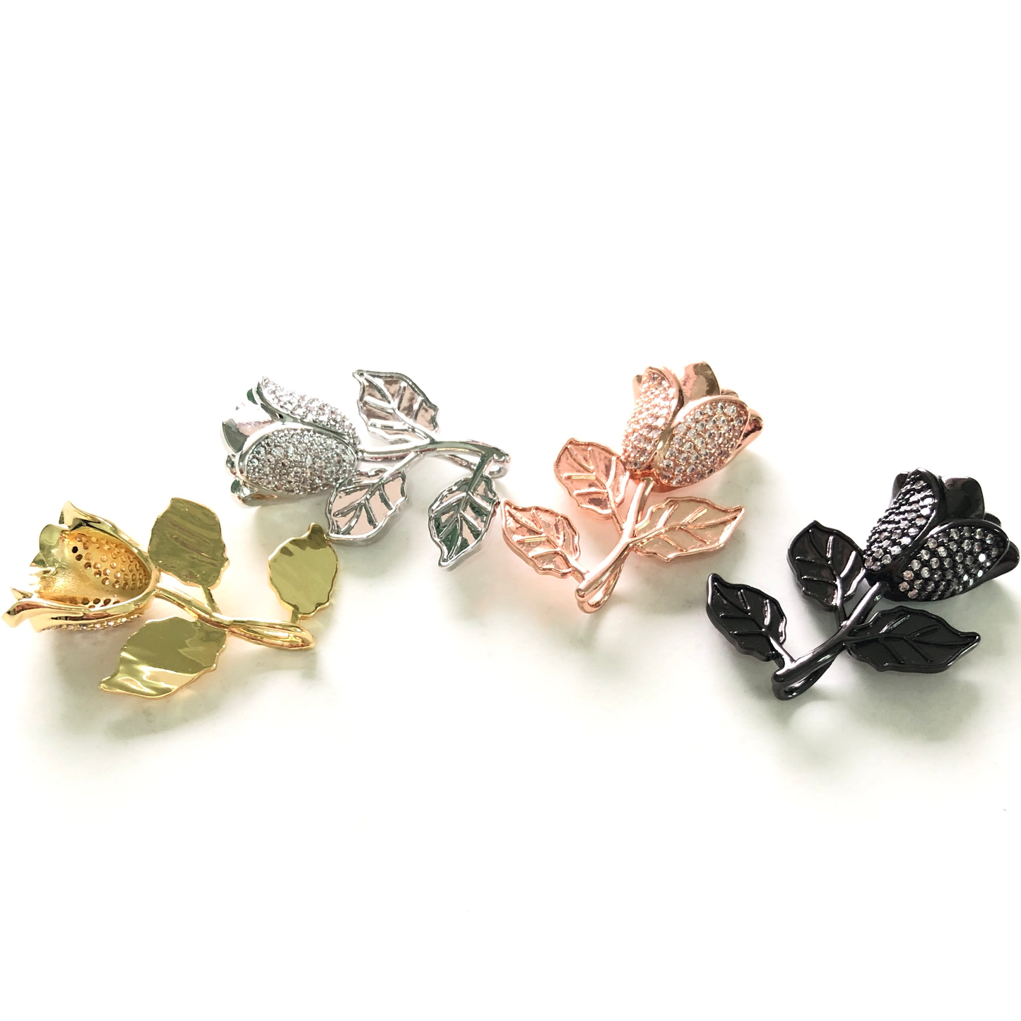 10pcs/lot 32*23mm Clear CZ Paved Rose Flower Charms CZ Paved Charms Flowers Large Sizes On Sale Charms Beads Beyond
