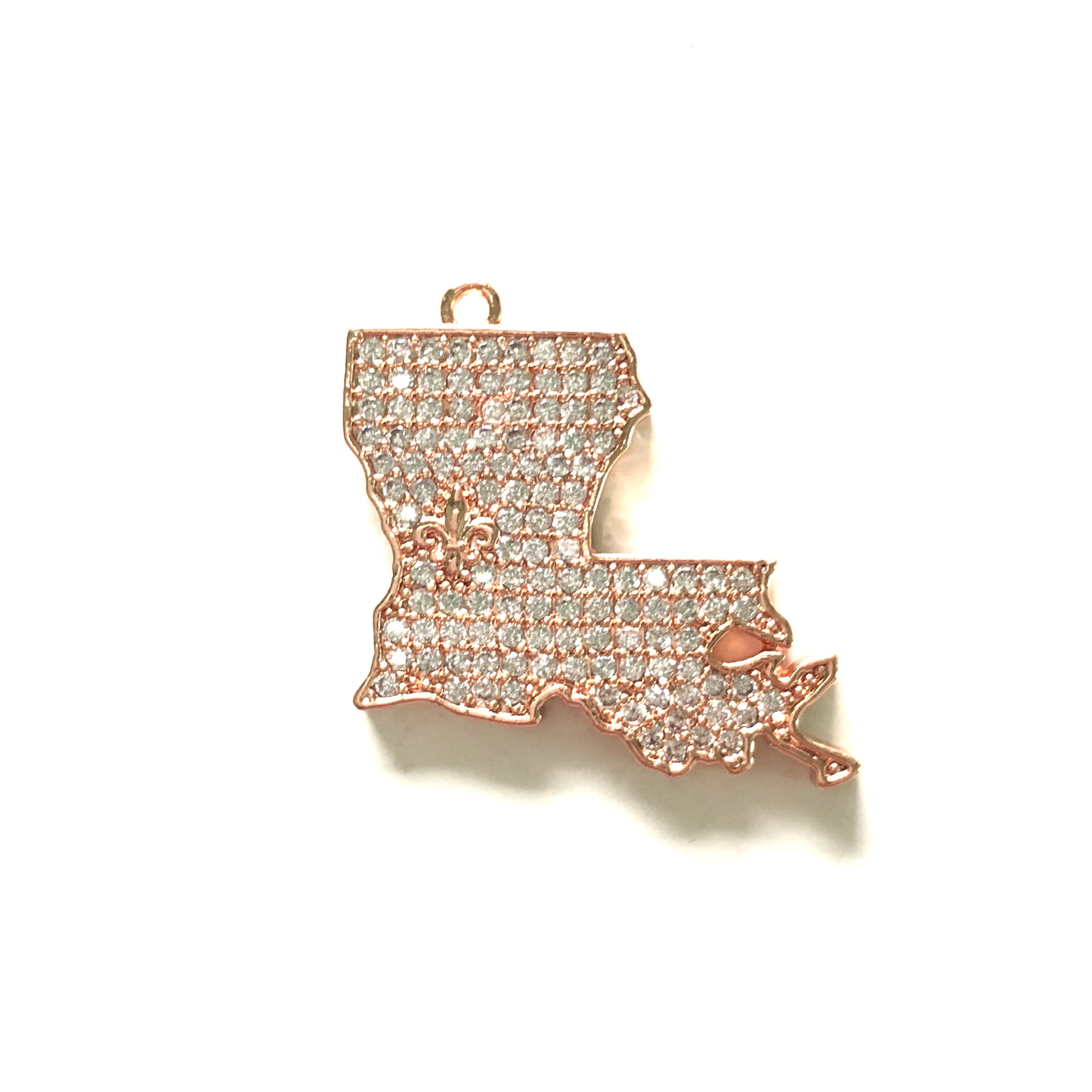 10pcs/lot 24*26mm CZ Paved Fleur De Lis Sign Louisiana Map Saints Charms Rose Gold CZ Paved Charms American Football Sports Louisiana Inspired Maps Charms Beads Beyond