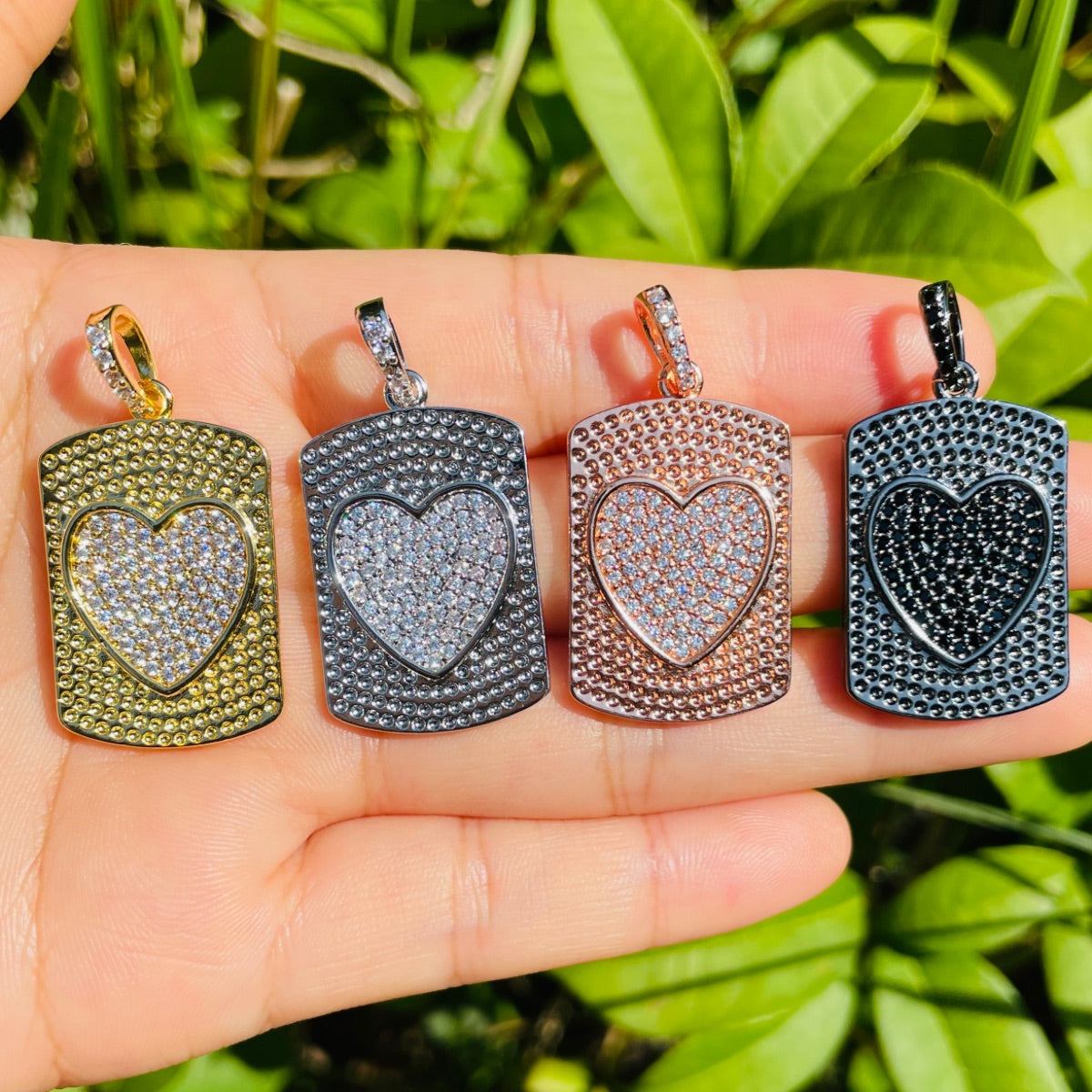 10pcs/lot 37*19mm CZ Pave Heart Rectangle Plate Charm Pendants Mix Colors CZ Paved Charms Hearts On Sale Charms Beads Beyond
