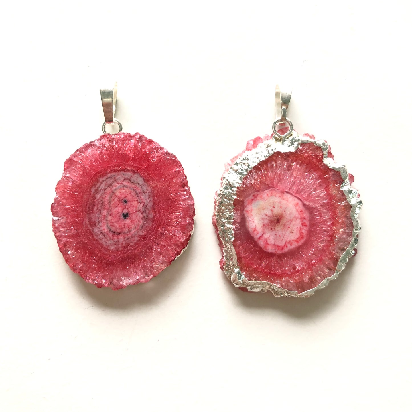 1PC 30-40mm Half Silver Plated Natural Sunflower Agate Charm-Premium Quality Red on Silver Stone Charms Charms Beads Beyond