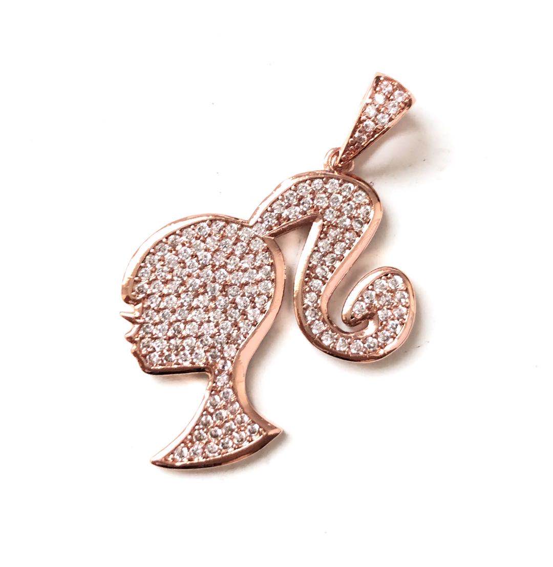 10pcs/lot 25.5*25mm CZ Paved Barbie Girl Charms Rose Gold CZ Paved Charms Fashion Charms Beads Beyond