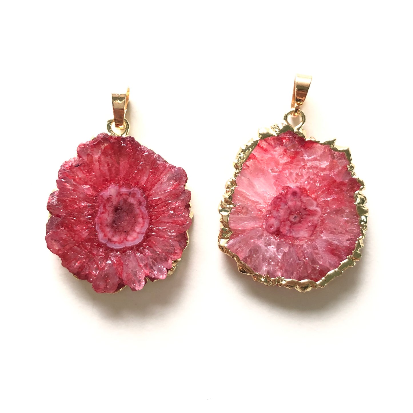 1PC 25-40mm Gold Plated Natural Sunflower Agate Charms-Premium Quality Red on Gold Stone Charms Charms Beads Beyond